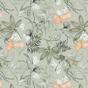Wachstuch mit Ginkgo-Motiv - Grün Wachstuch mit Ginkgo-Motiv - Grün