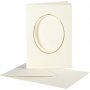 Passepartoutkarte mit Umschlag - gebrochenes Wei - oval mit Goldrand - 10 Sets