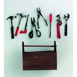 Miniatur 5 x 4 cm - 9 Teile Werkzeugkasten mit Werkzeugen Miniatur 5 x 4 cm - 9 Teile Werkzeugkasten mit Werkzeugen