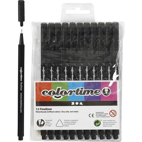 Colortime Fineliner Marker - schwarz - 12 Stk