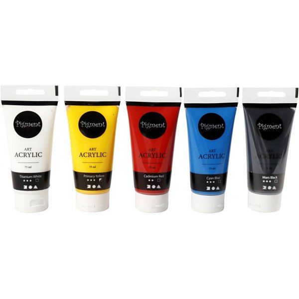 Pigment Art Acrylic - Mischfarben - Grundfarben - seidenmatt - 5 x 75 ml