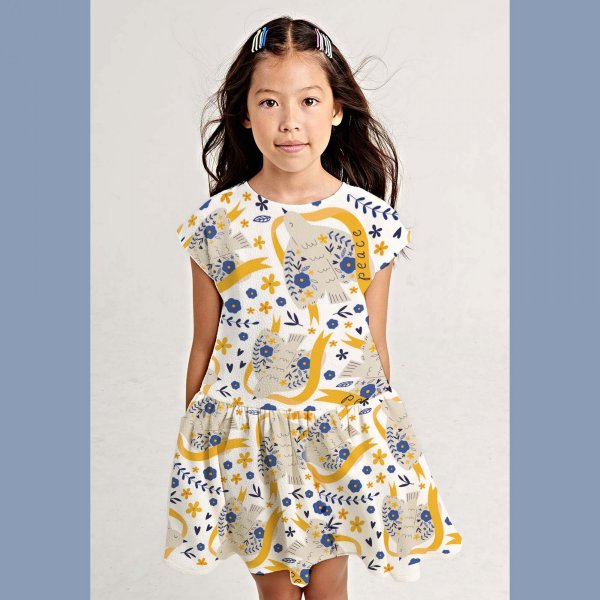 Gemusterter Jersey 145 cm - Frieden - Taube - Wei