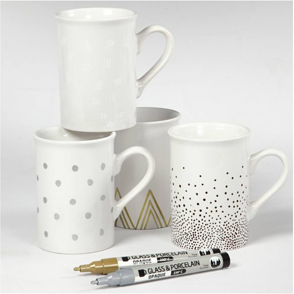 Glas- und Porzellanmarker - Braun - Gold - Silber - Wei - halbopak - 1-2 mm - 4 Stk