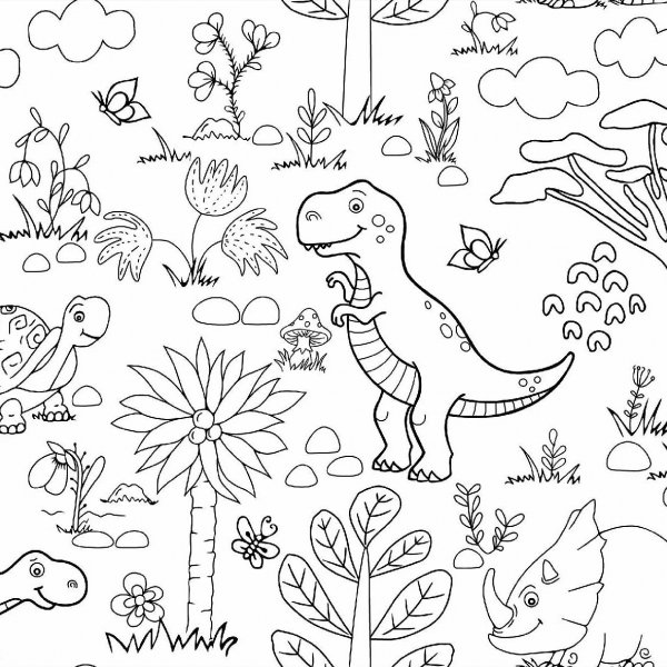 Wachstuch PVC Griffel Dino - Wei