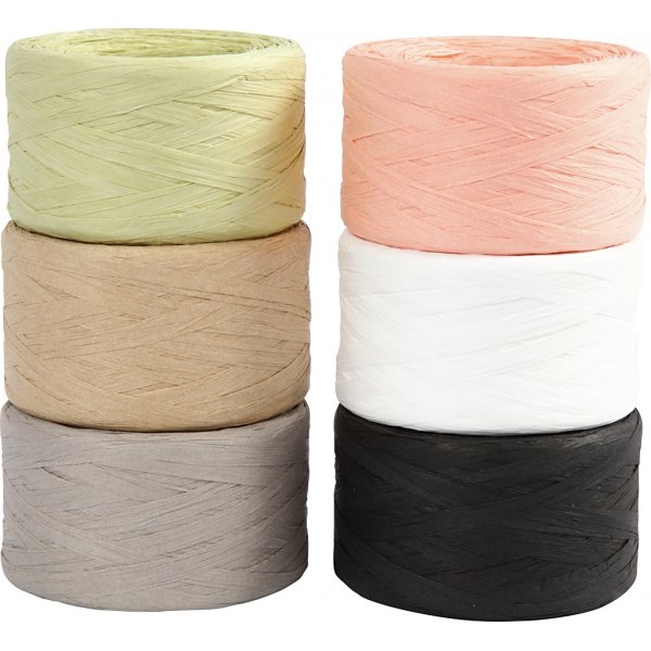 Raffia-Papiergarn - gemischte Farben - 6 x 100 m