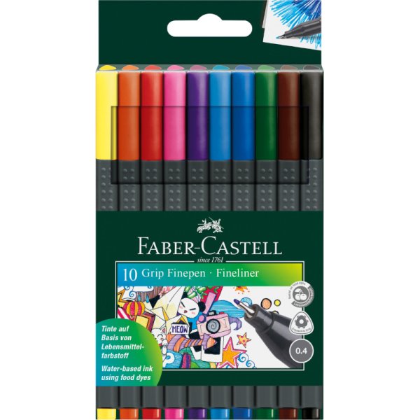 Faserstift-Set - Faber-Castell - Grip Finepen - 10 Farben