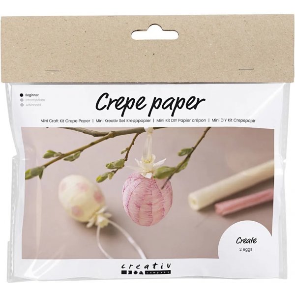 Mini DIY Kit Krepppapier, hellrosa, hellgelb, Eier