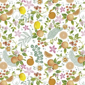 Wachstuch mit Tropenmotiv - Weiß/Orange Wachstuch mit Tropenmotiv - Weiß/Orange