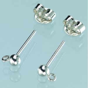 Ohrstecker 13 mm - 925er Silber 2 Stk. Kugel + Ring / 925 / 2 PA Ohrstecker 13 mm - 925er Silber 2 Stk. Kugel + Ring / 925 / 2 PA