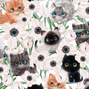 Gemustertes Trikot 150 cm - Kleine Katze weiß Gemustertes Trikot 150 cm - Kleine Katze weiß