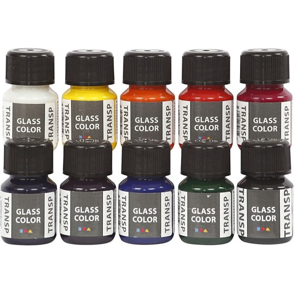 Glasfarbe transparent - Mischfarben - 10 x 30 ml