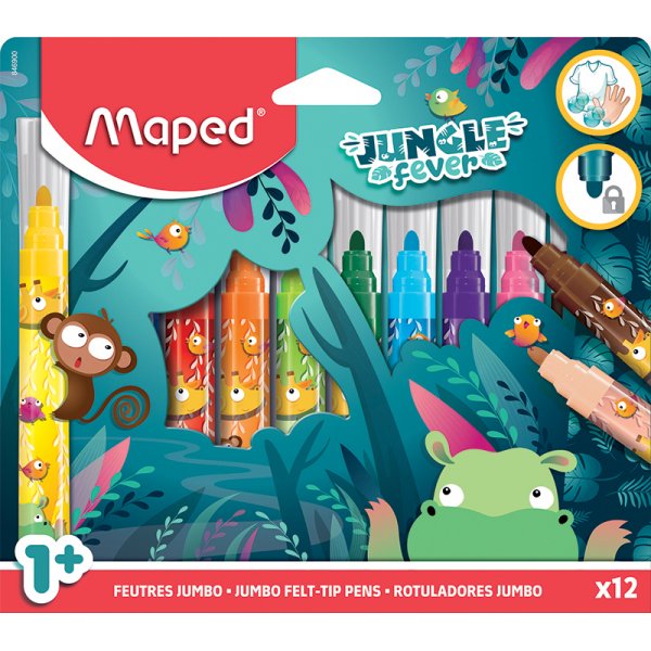 Faserstiftset - Maped - 12 waschbare Stifte Jumbo Jungle Fever