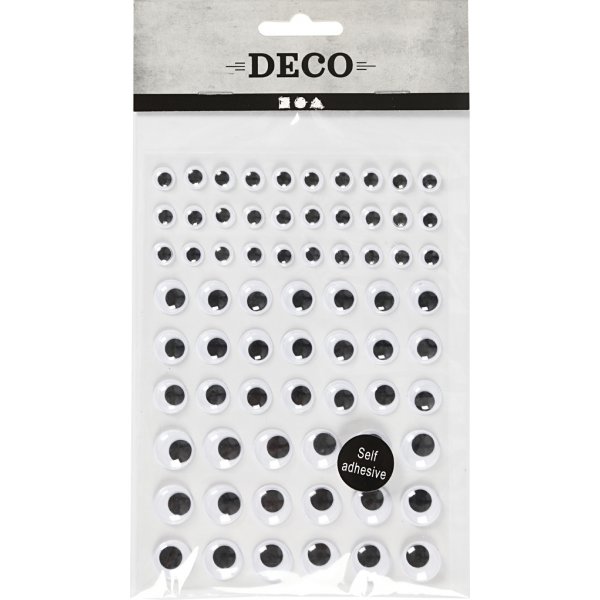 Bewegliche Augen - wei - selbstklebend - 8+12+14 mm - 69 Stk