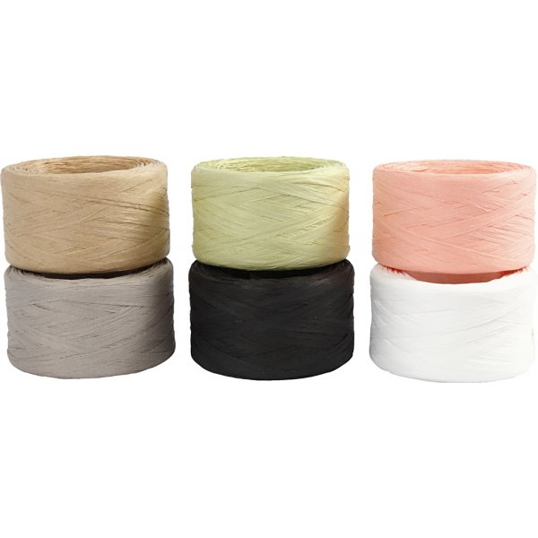 Raffia-Papiergarn - gemischte Farben - 6 x 100 m