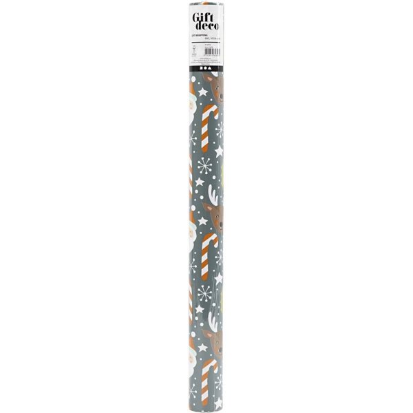 Geschenkpapier - Weihnachtsmann - Weihnachtsgeschenk - Lutscher - Rentier - 5 m