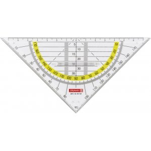 Dreieckslineal mit Winkelmesser 16 cm transparent (mit Griff) Dreieckslineal mit Winkelmesser 16 cm transparent (mit Griff)