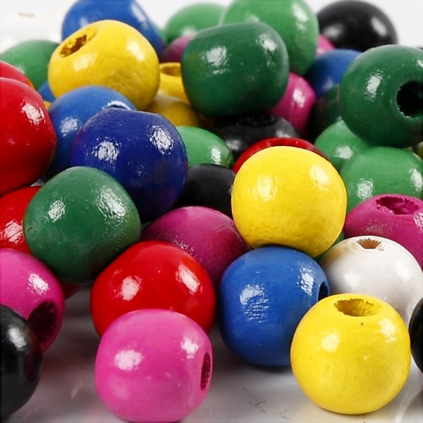 Holzperlen - rund - gemischte Farben - 22 g