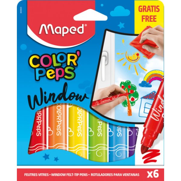 Faserstiftset - Maped - ColorPeps 6 Fensterstifte + Mikrofasertuch
