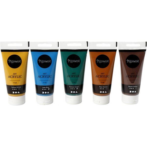 Pigment Art Acryl - Mischfarben - Naturfarben - seidenmatt - 5 x 75 ml
