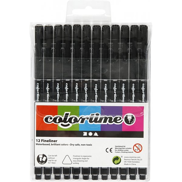 Colortime Fineliner Marker - schwarz - 12 Stk