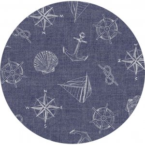Wachstuch PVC Rund Maritim - Marineblau Wachstuch PVC Rund Maritim - Marineblau