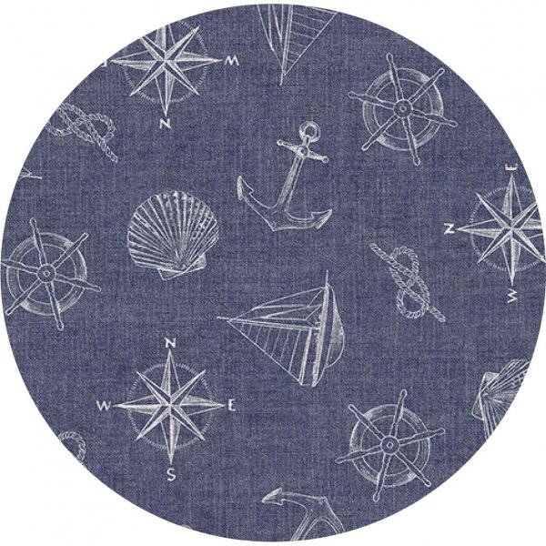 Wachstuch PVC Rund Maritim - Marineblau