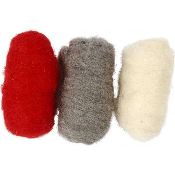 Kardierte Wolle - Rot-Wei-Harmonie - 3 x 10 g