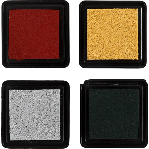 Stempelkissen 3,5 x 3,5 cm - Gold - Blattgrün - Weihnachtsrot - Silber - 4 Stk Stempelkissen 3,5 x 3,5 cm - Gold - Blattgrün - Weihnachtsrot - Silber - 4 Stk