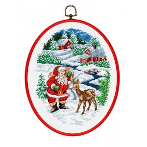 Stickset Leinwand - Weihnachtsmann mit Hirsch Stickset Leinwand - Weihnachtsmann mit Hirsch