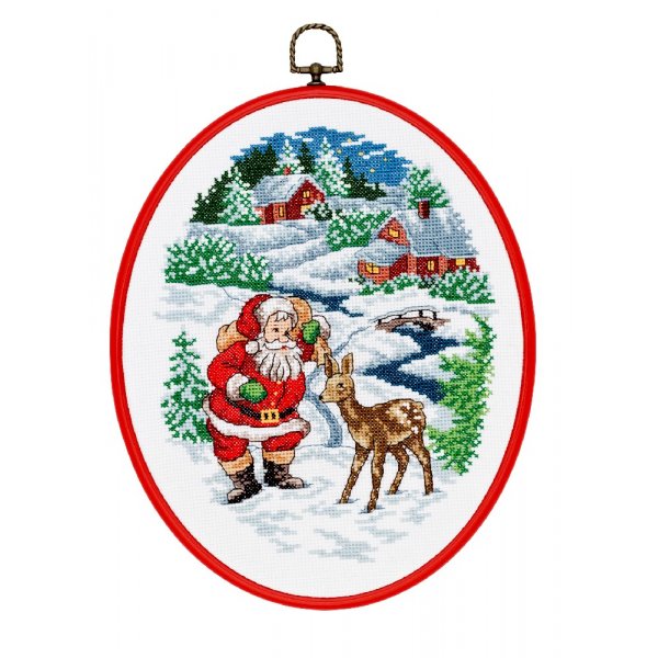 Stickset Leinwand - Weihnachtsmann mit Hirsch