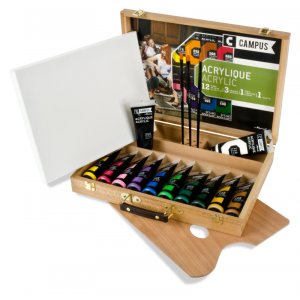 Acrylfarben-Set Campus - Holzkiste 12 x 100 ml Tuben + Zubehör Acrylfarben-Set Campus - Holzkiste 12 x 100 ml Tuben + Zubehör