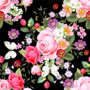 Gemusterter Jersey 145 cm - Rosen - Violett/Schwarz Gemusterter Jersey 145 cm - Rosen - Violett/Schwarz