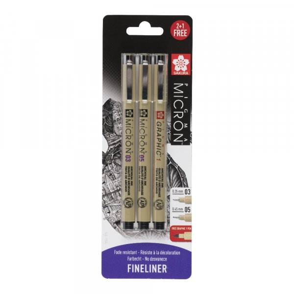 Fineliner Pigma Micron Set - 3 Stifte (03, 05, 1)