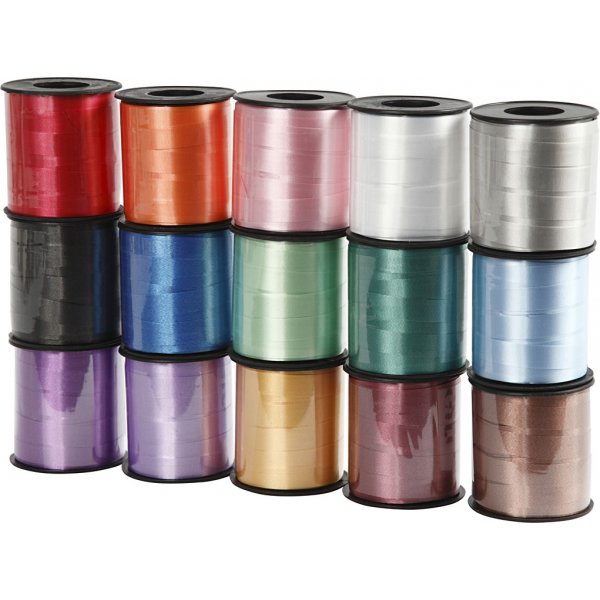 Geschenkkordel - gemischte Farben - glnzend - 15 x 50 m