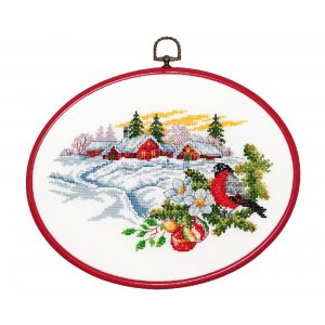 Stickset Leinwand - Dorf in einer Schneelandschaft Stickset Leinwand - Dorf in einer Schneelandschaft