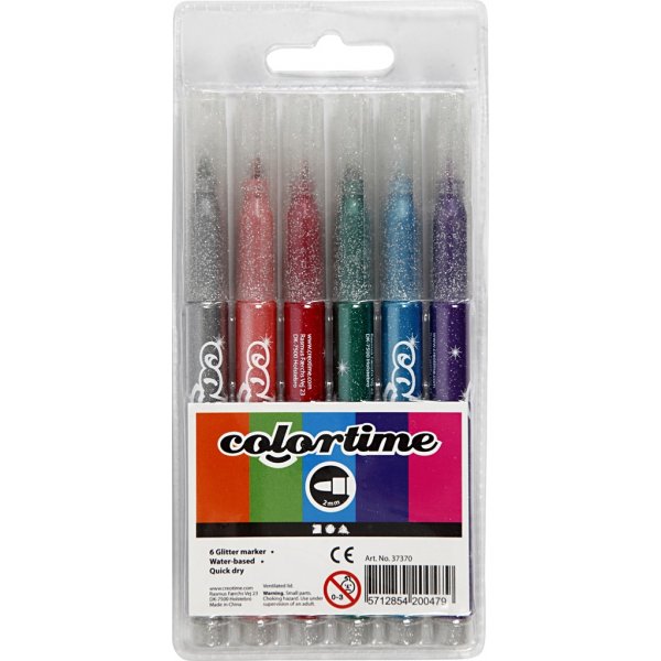 Colortime Glitzermarker - gemischte Farben - 2 mm - 6 Stk