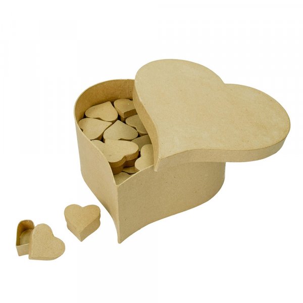Eschen-Ladendisplay 25 x 25 x 12 cm - 51 Teile Herz