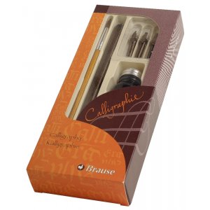 Das Kalligraphie-Set mit Griff, Pinsel, 3 Stiften und 10-ml-Tintenflasche Das Kalligraphie-Set mit Griff, Pinsel, 3 Stiften und 10-ml-Tintenflasche