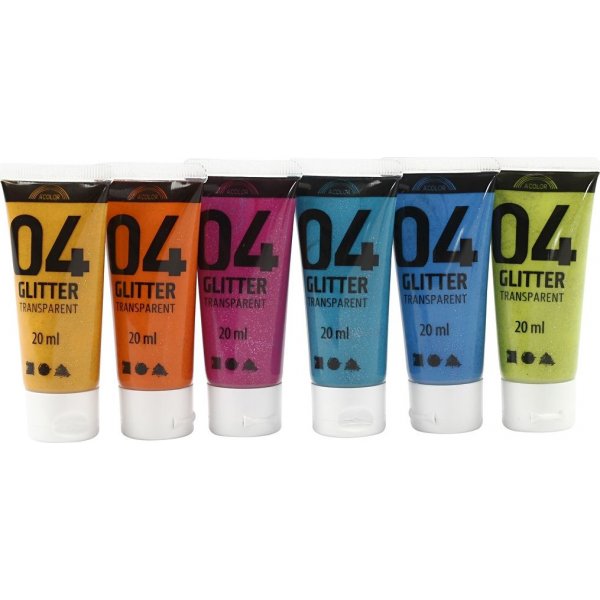 Schulfarbe - Acryl - Glitzer - Mischfarben - 6 x 20 ml