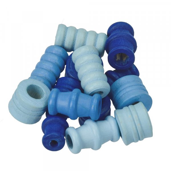 Holzperlen - Blaumix 28 Stk. Farb-Form-Mix
