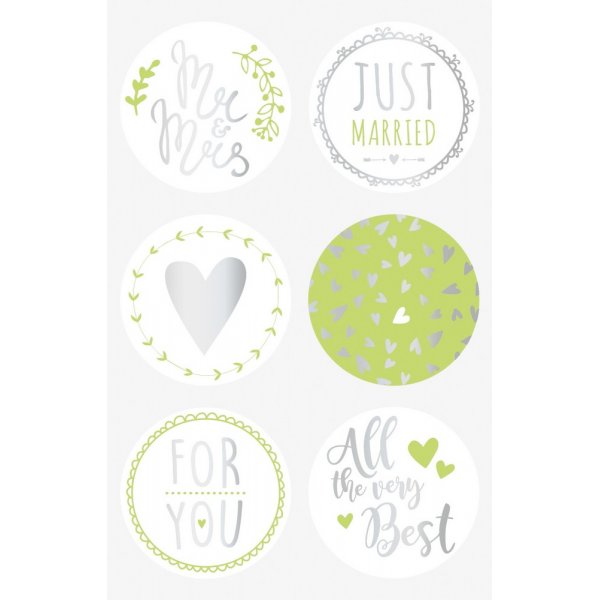 Aufkleber - Rund 4 cm - Just Married grn