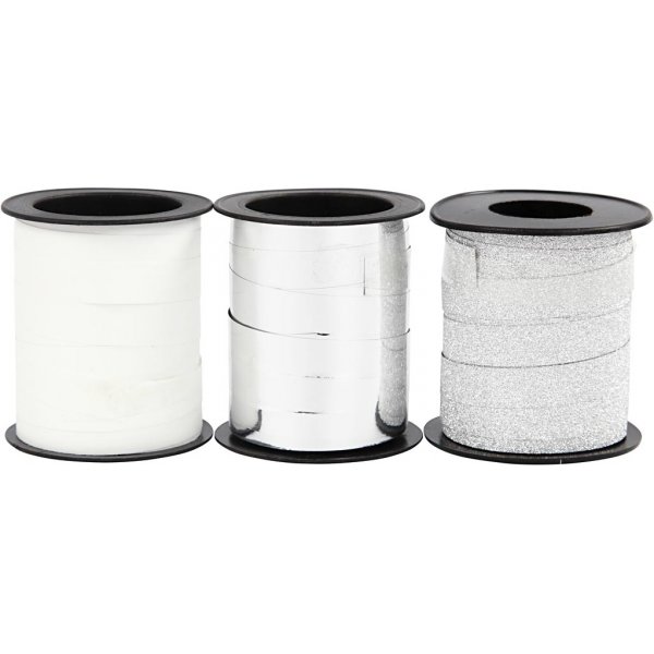Geschenkkordel - Silber - Silberglitter - Wei� - 3 x 15 m