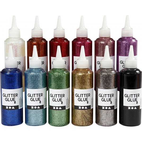 Glitzerkleber - gemischte Farben - 12 x 118 ml