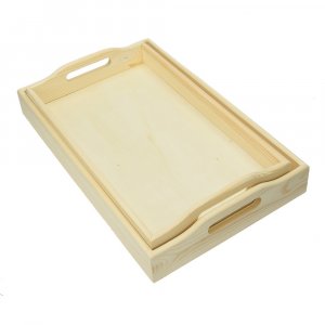 Holztablett-Set 42,5 x 26,5 x 7 cm - unbehandelt 2-teilig Holztablett-Set 42,5 x 26,5 x 7 cm - unbehandelt 2-teilig