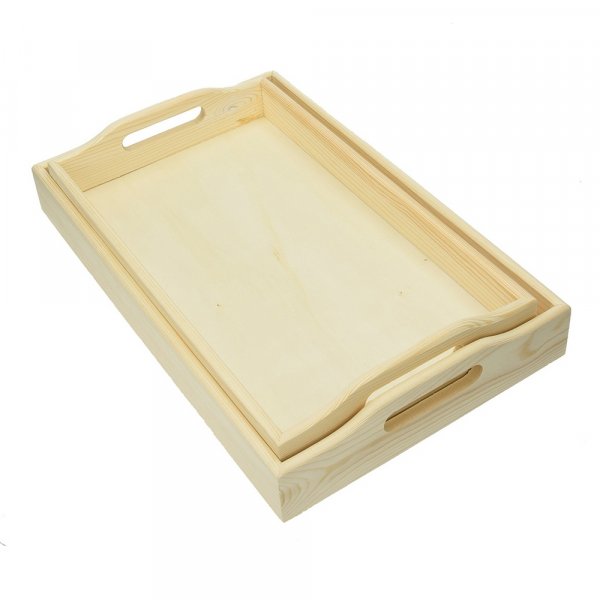 Holztablett-Set 42,5 x 26,5 x 7 cm - unbehandelt 2-teilig