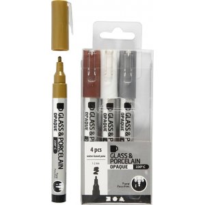 Glas- und Porzellanmarker - Braun - Gold - Silber - Weiß - halbopak - 1-2 mm - 4 Stk Glas- und Porzellanmarker - Braun - Gold - Silber - Weiß - halbopak - 1-2 mm - 4 Stk