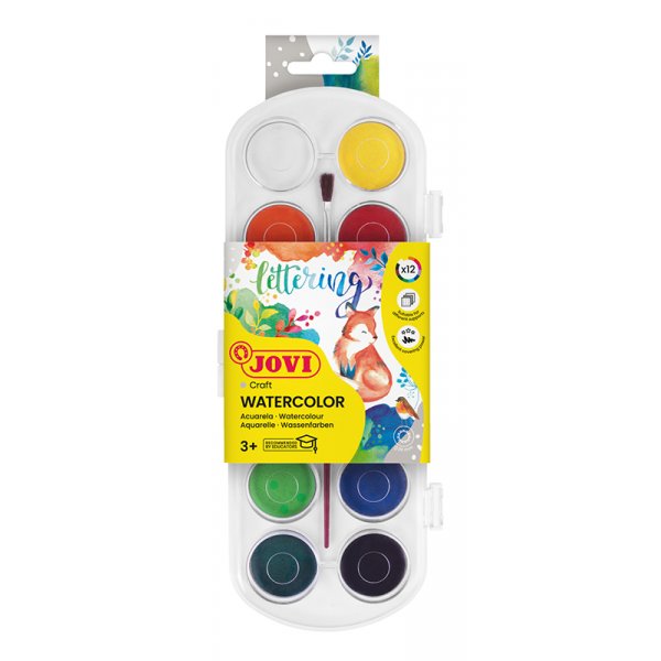 Aquarell-Set - Jovi - 12 Farbkuchen + 1 Pinsel