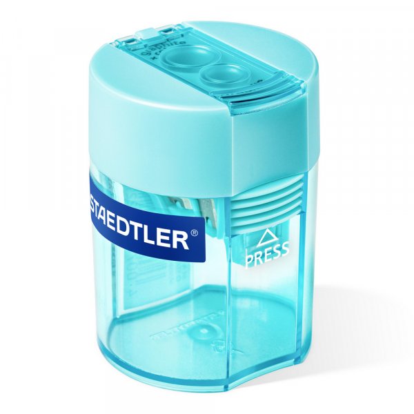 Bleistiftspitzer Cyan mit Behlter - Doppelloch