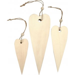 Holzdekorationen - längliches Herz - 3 Stk Holzdekorationen - längliches Herz - 3 Stk