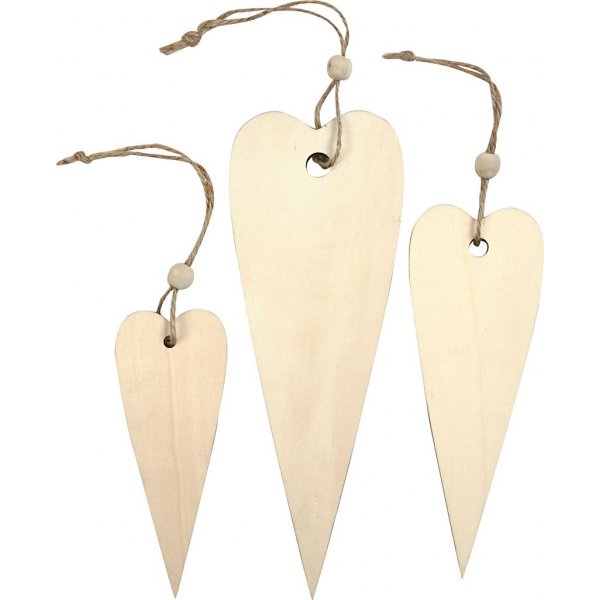 Holzdekorationen - lngliches Herz - 3 Stk